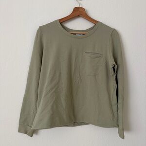 Cuyana French Terry Pocket Long Sleeve Pleat Back Shirt Sage Green Size S Cute
